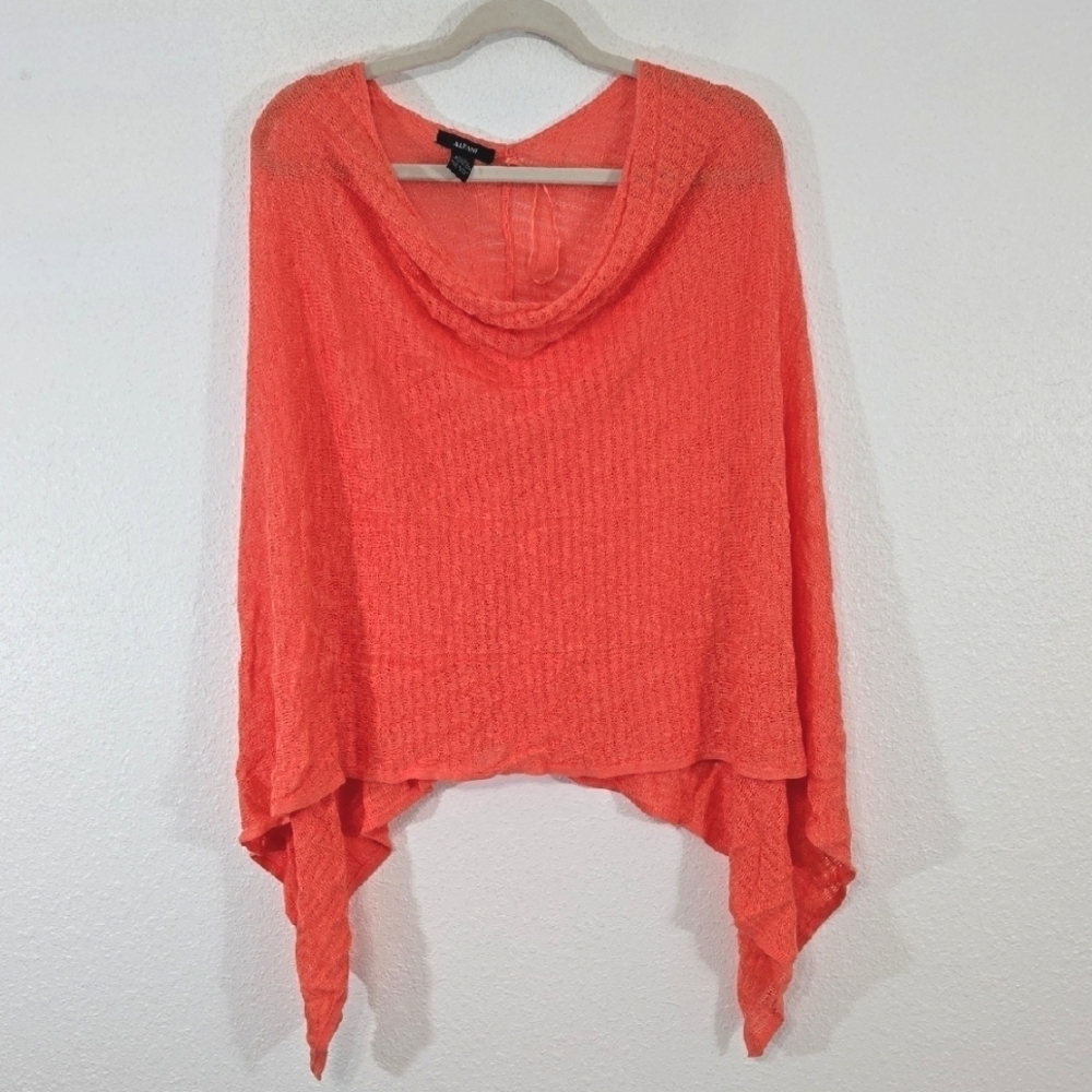 ALFANI Vibrant Orange/Melon Lightweight Knit Poncho Ribbed Texture Classic, S/M